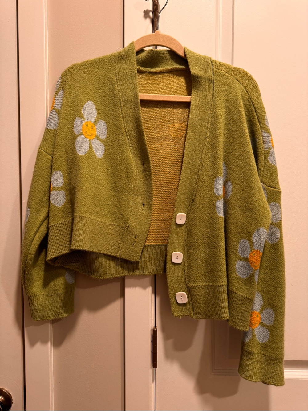Green Floral Button-Front Women's Cardigan Sweater